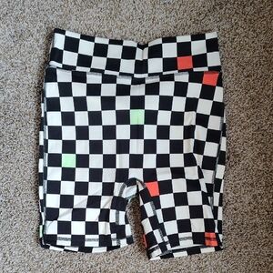 Fabletics Black & White Checkerboard Bike Shorts with Mint Trim